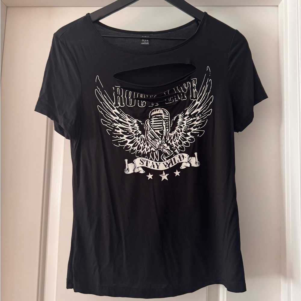 SHEIN Black Rock Graphic Cutout Tee